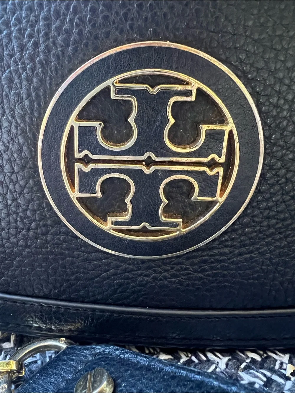 Tory Burch Black Pebbled Leather Convertible Crossbody with Gold Logo